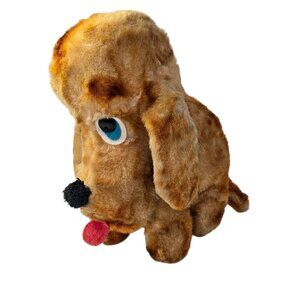 Vintage Plush Dog Brown Basset Hound Style Droopy Eyes Sitting Stuffed Animal